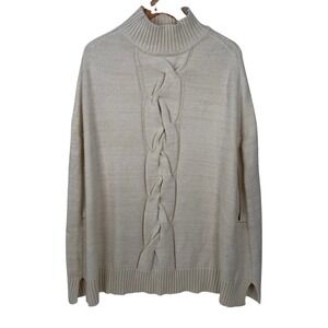 Zenergy by Chico's Poncho Women S/M Cream Cable Knit Mock Neck Cotton Blend